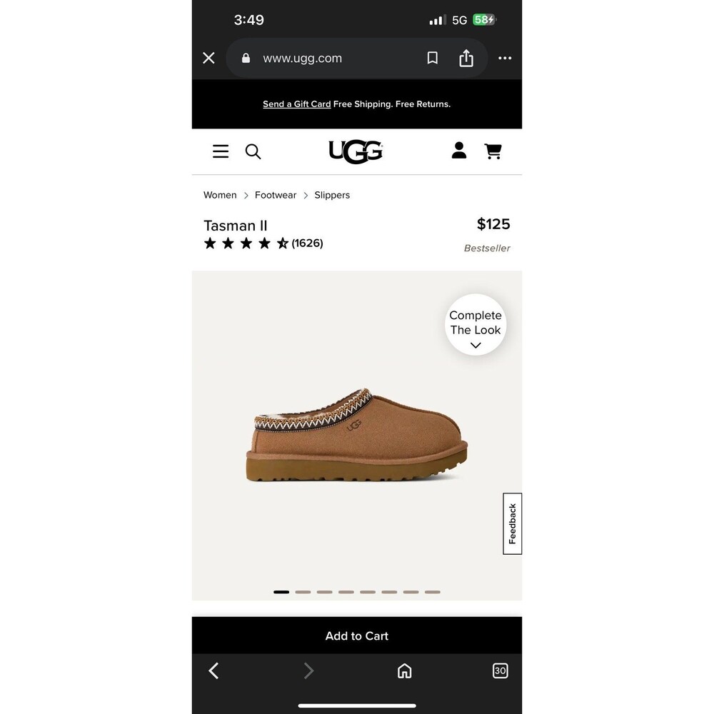 UGG Tasman Slipper in Chestnut Suede Shearling Lined Slip On Shoes Sz 11 Women.